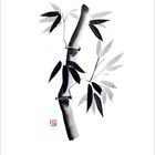 4月. Eine klassische Tuschezeichnung zeigt einen Bambusstiel mit Blättern, darunter Kalenderzahlen. Ein rotes Siegel ist zu sehen.