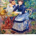 April 2021, Kalenderblatt mit Impressionistengemälde: Ein Paar sitzt eng umschlungen, umgeben von blühendem Garten.