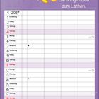 Text: „Sie bringen dich zum Lachen.“ Kalender: April 2027. Illustration zweier Engel, die ein Kind zum Lächeln bringen.