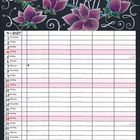 Text "April" in großen Buchstaben, darunter ein Kalender für April 2027. Blumen und ein Regenschirm als Illustration.