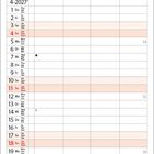 Kalenderblatt für April 2027. Oben eine Landschaft mit Küste, Häusern und einem Leuchtturm bei Sonnenuntergang.