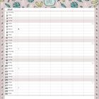 Kalendermonat April 2017, Wochentage und Daten in Tabelle. Oberes Muster: blaue Blumen und Blätter. Unten: "NOTIZEN".