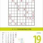 Schwierigkeitsgrad: heftig. Kalender zeigt Freitag, 19. März. Sudoku-Gitter, einige Zahlen in Rot. Feiertag: Josefestag.