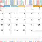 Illustration eines April 2027 Kalenders mit farbigen Wochentagen. Linien für Notizen sind vorhanden.