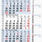 Kalender für 2027, Monate März, April, Mai in mehreren Sprachen dargestellt. Feiertage sind rot markiert.