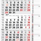 Kalender für 2027: März bis Mai. Montage in Schwarz, Sonntage und Feiertage in Rot. Wochenzahlen links.