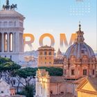 Text: "ROM", "ITALIEN", "APRIL" und ein Kalender vom 1. bis 30. April. Ansicht von Roms Architektur einschließlich Kuppeln und Denkmälern.