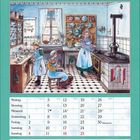 Oben steht "April". Darunter ein Kalender. Illustration: Drei Frauen in einer alten Küche. Rezept: Bärlauchsuppe.