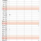 Kalender für April 2027, mit Wochen- und Feiertagsangaben. Ein Kätzchen steht auf einem Baumstamm neben pinken Blüten.