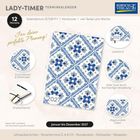 "LADY-TIMER TERMINKALENDER", "Für deine perfekte Planung!", Beschreibung eines Kalenders mit Muster und Details.