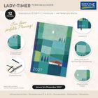 "LADY-TIMER TERMINKALENDER, 12 Monate, Hardcover, 2027, 9 cm x 15 cm, Gummiband, Leseband, Edler Look, Einstecktasche."