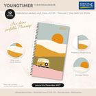 "Youngtimer Terminkalender", 12 Monate, 2027. "Für deine perfekte Planung!" Illustration: Van und Landschaft, pastellfarben.