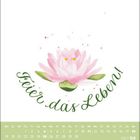 "Feier das Leben!" über einer rosa Blume. Unten ein Kalender für April 2027.