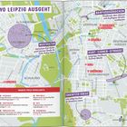 "Wo Leipzig ausgeht." Texte beschreiben verschiedene Stadtteile mit kulturellen Highlights und Bars in Leipzig.