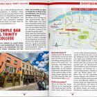 "Temple Bar & Trinity College" in großer roter Schrift. Links historische Gebäude, rechts eine Karte mit Sehenswürdigkeiten.