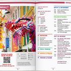 Inhalt: Überblick über Rubriken und Seitenzahlen. Links ein bunter Drachen vor traditionellen Gebäuden.