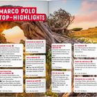 "MARCO POLO TOP-HIGHLIGHTS", diverse Tipps und Ortsbeschreibungen. Im Hintergrund Natur mit einem alten Baumstamm.