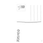 Text: "PERSCHEID". Oben ist eine Illustration eines Mannes, der über ein Sofa lehnt. Rechts sind Linien, wie auf einer Postkarte.