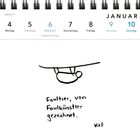 Kalenderseite Januar, Woche 1, mit Illustration eines Faultiers, Text: "Faultier, von Faulkünstler gezeichnet."
