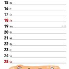 Kalender mit Aprildaten von 2027. Unten eine Illustration: Haus auf Rädern. Text: „Und was willst du später mal werden? Pensionär.“