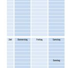 Überschrift: "REGELMÄSSIGE TERMINE". Spalten: "Zeit", Wochentage von Montag bis Sonntag in einer Tabelle.