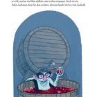 "Endlich braucht sich der Comte nicht mehr um seinen Lebensunterhalt zu kümmern." Illustration: Ein Greis in Blut.