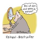Sprechblase: "Bin ich das und wenn ja, warum?". Text unten: "Spiegel-Bestseller". Illustration von einem Mann vorm Spiegel.