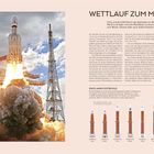 "WETTLAUF ZUM MOND 2.0", "Der Start der indischen Chandrayaan-3...", Raketenstart mit Rauch, Infografik unter Text, Artemis-Logo.
