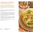 Text: "Prana-Suppe im Glas." Rezept mit Zutatenliste und Zubereitung für eine Suppe. Bild: Glas mit Suppe, Brühe wird eingegossen.
