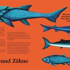 Man kann sich ein Leben ohne Mund kaum vorstellen. Darunter sind Illustrationen prähistorischer Fische auf orangefarbenem Hintergrund.