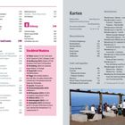 Texte im Bild: Inhalt, Land und Leute, Steckbrief Madeira, Karten, Wanderkarten.  
Foto: Menschen sitzen an Tischen mit Meeresblick.