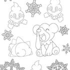 "Enthülle das Muster im Hintergrund, indem du dem Bild Farbe verleihst." Verschiedene Schneeflocken und niedliche Figuren.