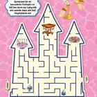 Text: "Lumiere bereitet den Speisesaal...". Ein Labyrinth geformt wie ein Schloss mit verschiedenen Gegenständen.