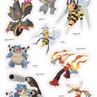 Verschiedene Fantasiewesen mit Texten: Mega-Banette, Banette, Mega-Bibor, Bibor, Turtok, Mega-Turtok, Mega-Lohgock, Lohgock.