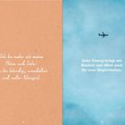 Links: "Ich bin mehr als meine Pläne und Ziele: Ich bin lebendig, wandelbar und voller Potenzial."  
Rechts: Flugzeug vor blauem Himmel.