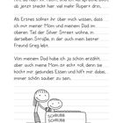 Text über Rupert und die Familie, Freund Greg, wohnen in der Silver Street. Illustration: Kind im Bad, "SCHRUBB SCHRUBB".