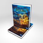 Titel: Avelora - Die Magie des Sonnenpferds. Zwei Reiter auf leuchtenden Pferden, umgeben von funkelnden Sternen.
