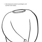 Text: "Katze, Wolle, Feder, Schaf, Pullover und Teppich sind weich."  
Eine Illustration zeigt einen simplen, leeren Pullover.
