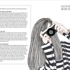 Links: Tipps zur Fotografie in drei Schritten. Rechts: Zitat von Konfuzius, "Alles hat seine Schönheit, aber nicht jeder sieht sie." Illustration: Person mit Kamera.