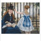 April: 1 2 3 4 5 6 7 8 9 10 11 12 13 14 15 16 17 18 19 20 21 22 23 24 25 26 27 28 29 30

Eine Frau im blauen Kleid sitzt mit einem Buch, ein Kind steht daneben. Malerei mit einem Zaun im Hintergrund.