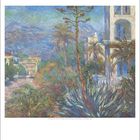 Illustration mit Datum, Monat April. Gemälde von Claude Monet zeigt eine farbenfrohe Landschaft mit Palmen und Gebäuden.