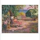 Albert Lebourg: „Frauen beim Nähen am Meer“. Zwei Frauen sitzen unter einem Baum mit Blick auf das Meer.