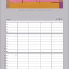 April-Kalender mit Wochentagen. Gemälde in bunten geometrischen Formen.