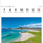 Kalenderseite Juni, Woche 23, 7.–13. Seilebost Beach, Isle of Harris, Outer Hebrides. Strahlend blaues Meer, grünes Land.