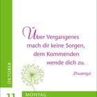 Zitat: "Über Vergangenes mach dir keine Sorgen, dem Kommenden wende dich zu." - Zhuangzi. Links: "11 OKTOBER MONTAG". Löwenzahn-Illustration.