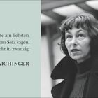 Kalender für Januar und Februar links. Rechts Zitat von Ilse Aichinger. Foto einer Frau in Schwarz-Weiß rechts.