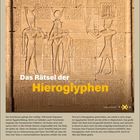 "Das Rätsel der Hieroglyphen" steht in großen Buchstaben. Darunter ist eine ägyptische Reliefszene aus dem Tempel von Dendera abgebildet.