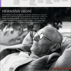 HERMANN HESSE: Zitat über die Ruhe beim Lesen. Foto von ihm entspannt liegend. Kalenderdaten oben im Bild.