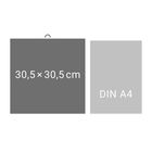 Links quadratischer Bereich: "30,5 × 30,5 cm". Rechts rechteckiger Bereich: "DIN A4".