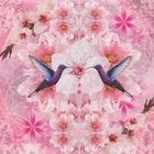 Text: "SAKURA Die Medizin der Kirschblüte. Ich öffne mein Herz für die Schönheit der Vergänglichkeit." Illustration: Rosa Kirschblüten mit zwei Kolibris.